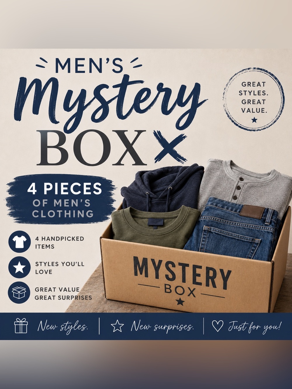 Men's Mystery Box - like new clothing - $250+ Value - Great for resellers